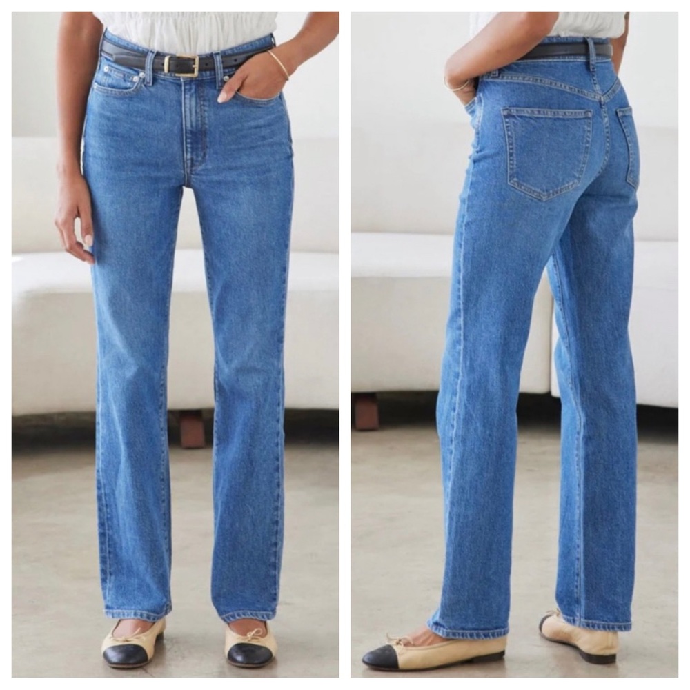 ayr - the lala jean high-rise 90s straight leg stretch denim medium wash blue
